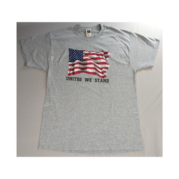 Y2K Fruit Of The Loom United We Stand USA Flag Graphic T Shirt Gray XL - Picture 1 of 11